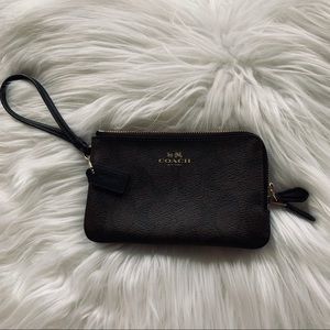Coach Signature Brown/Black Double Zip Wristlet